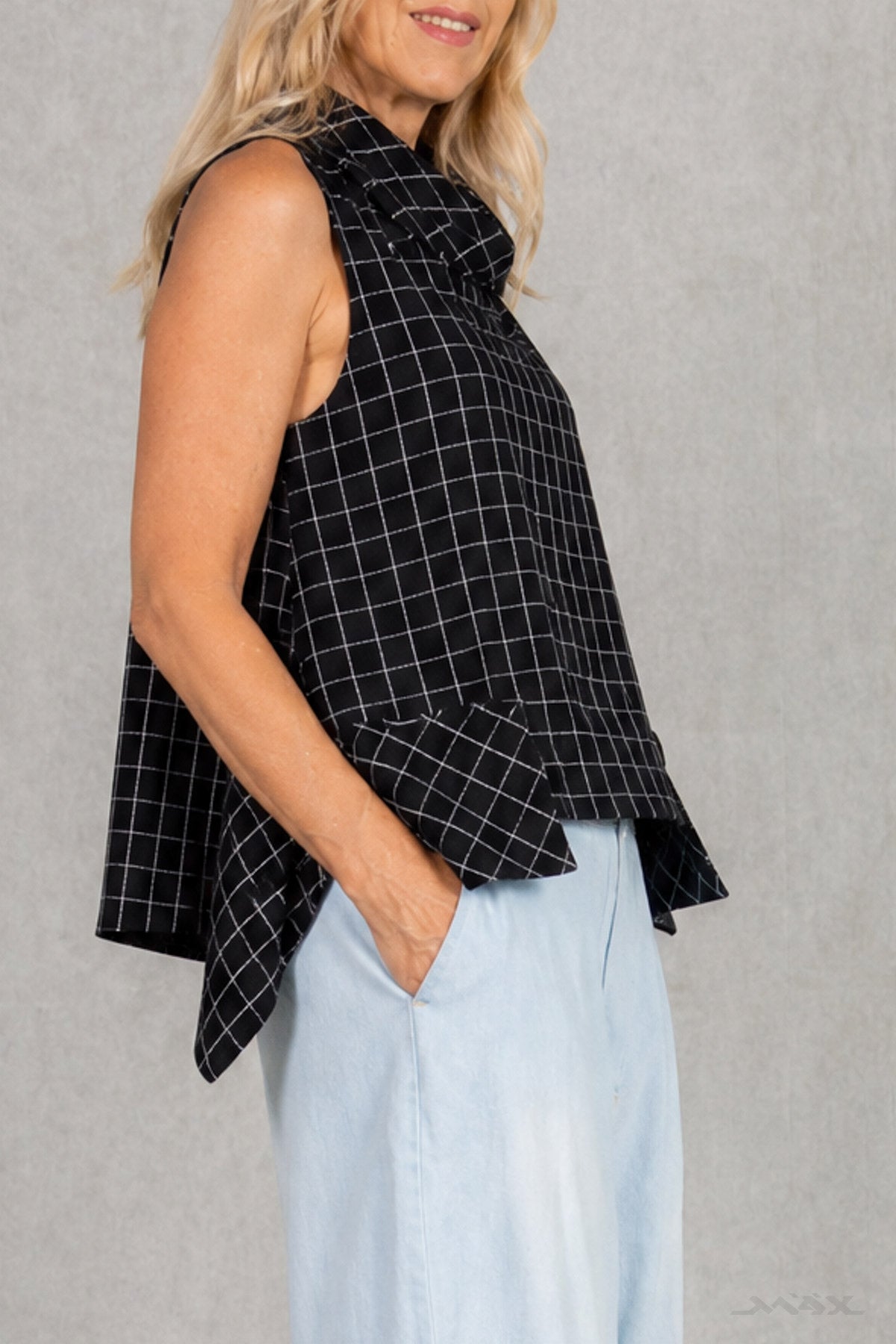 Top léger en seersucker à carreaux, taille unique (36-42)