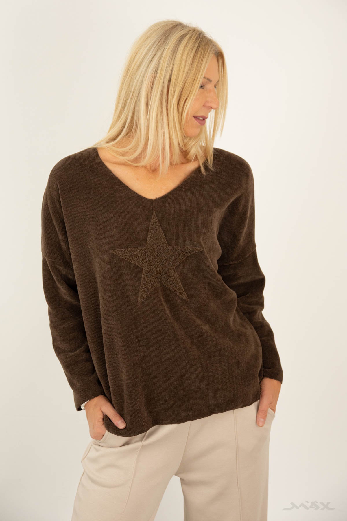 Waffel-Pulli braun “STAR”