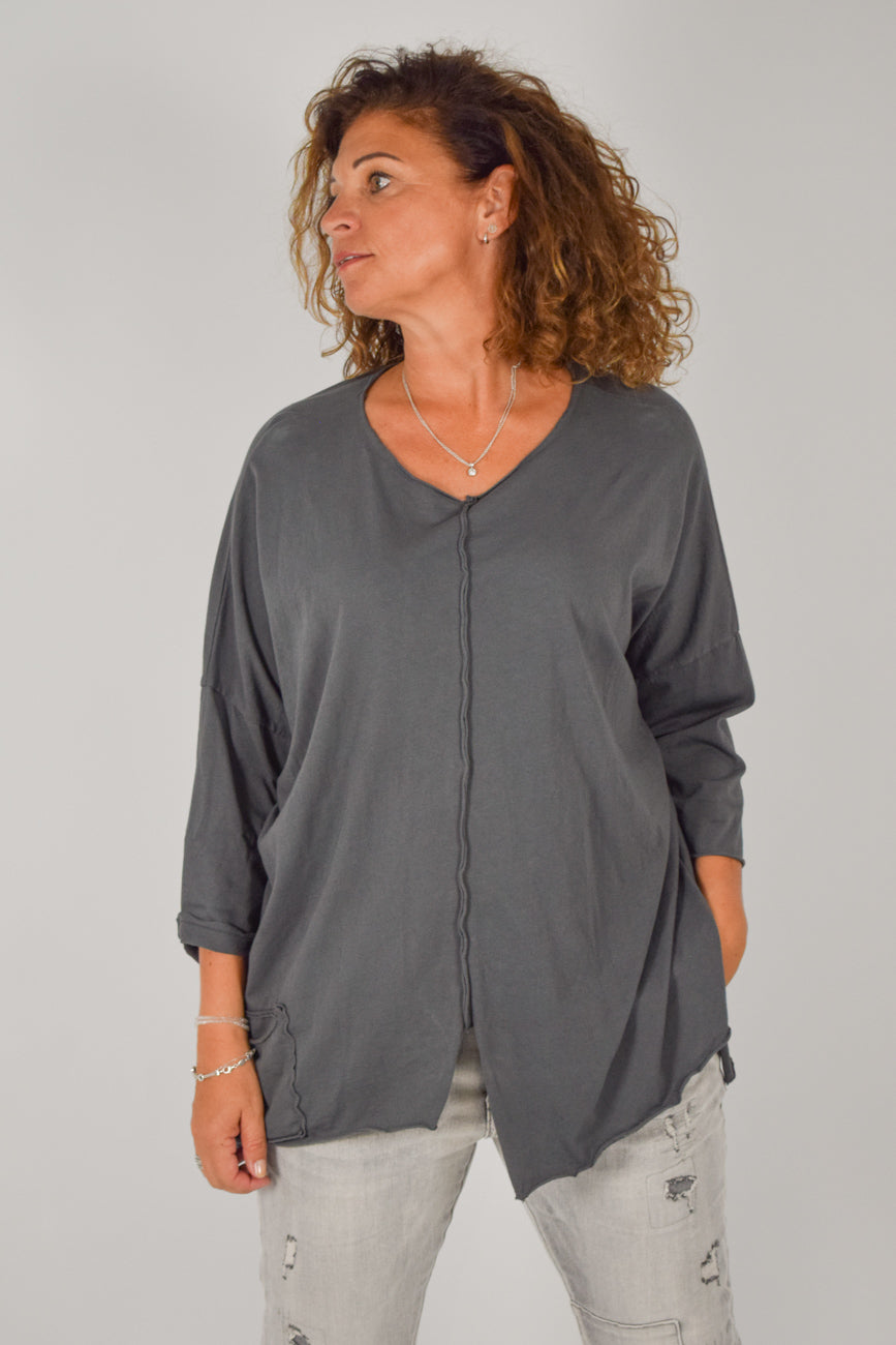 Oversize shirt grijs asymmetrische maat één maat (38-44)