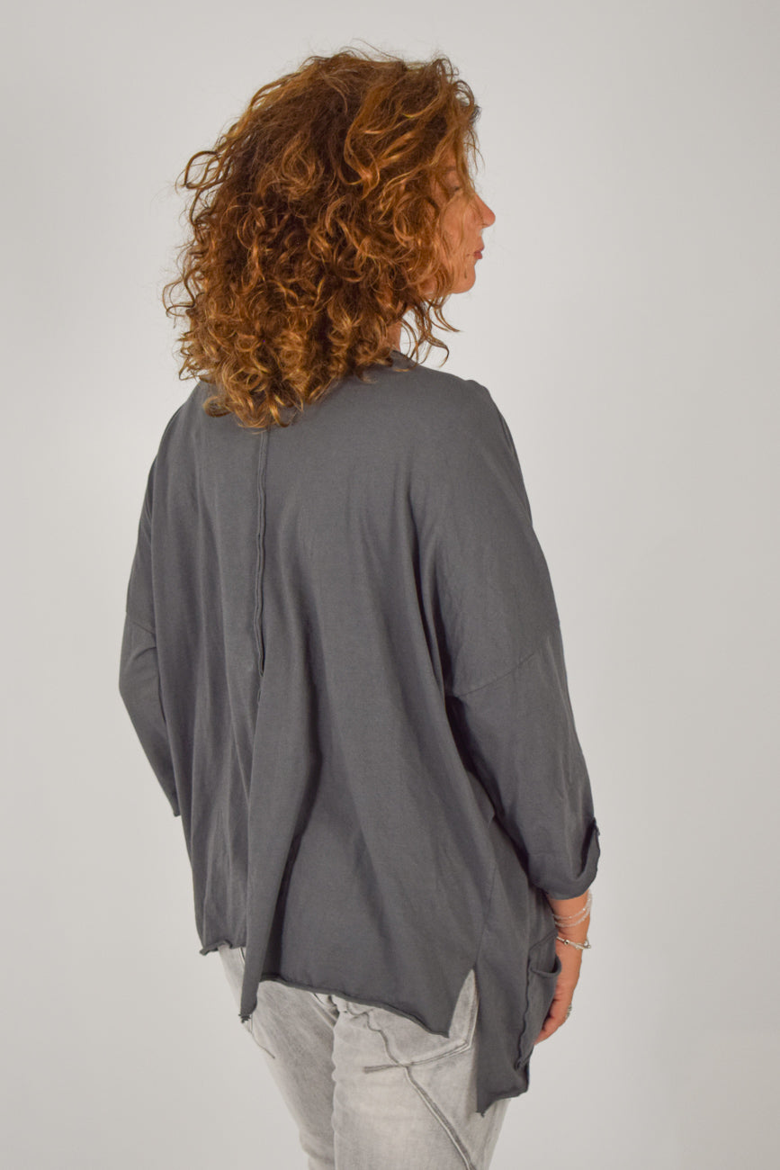 Oversize shirt grijs asymmetrische maat één maat (38-44)