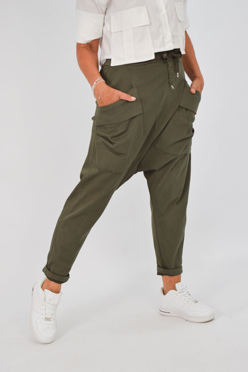 Baggy-Hose khaki aus stretchigem Jeansstoff