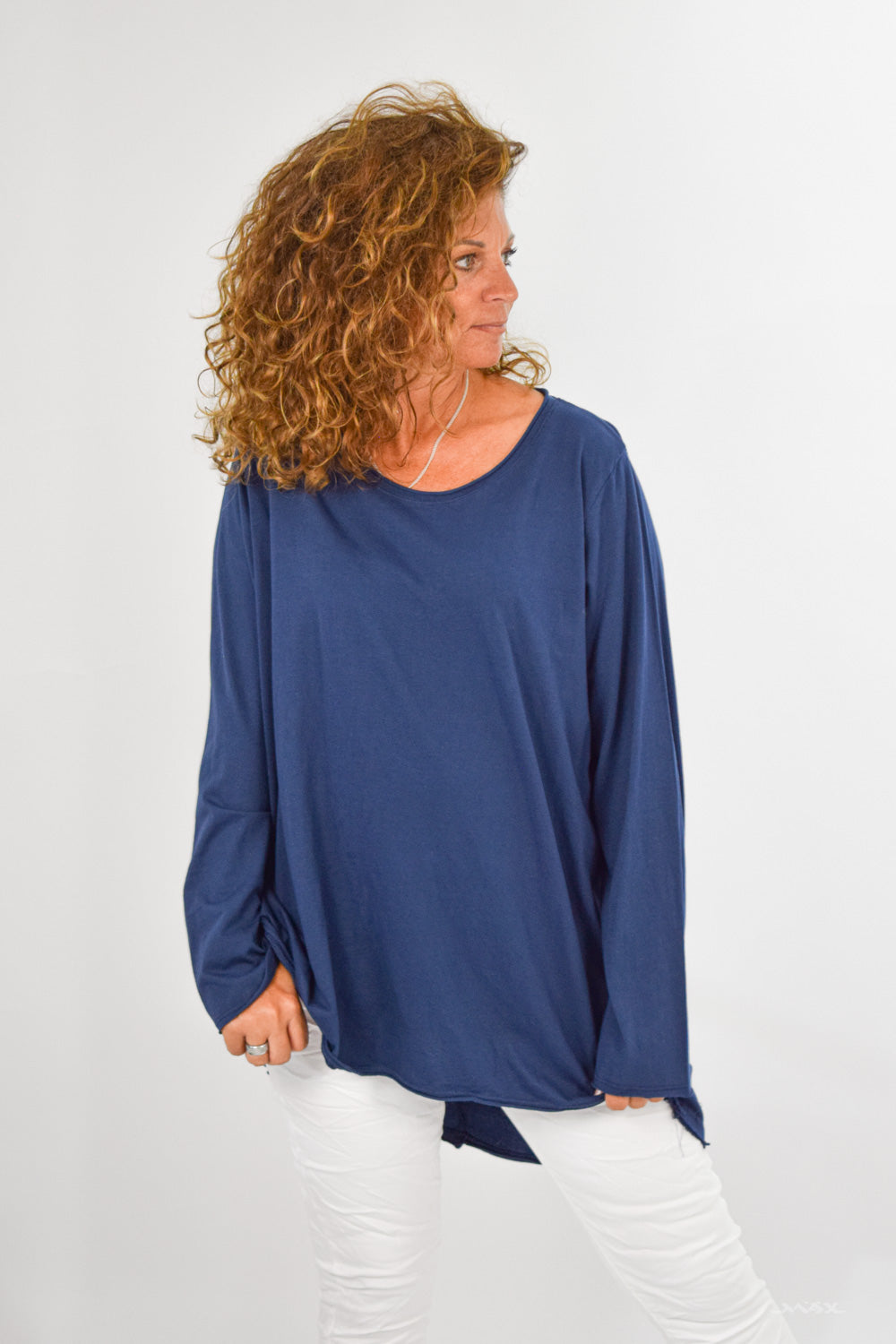 Oversized Vokuhila Shirt dunkelblau aus Baumwolle