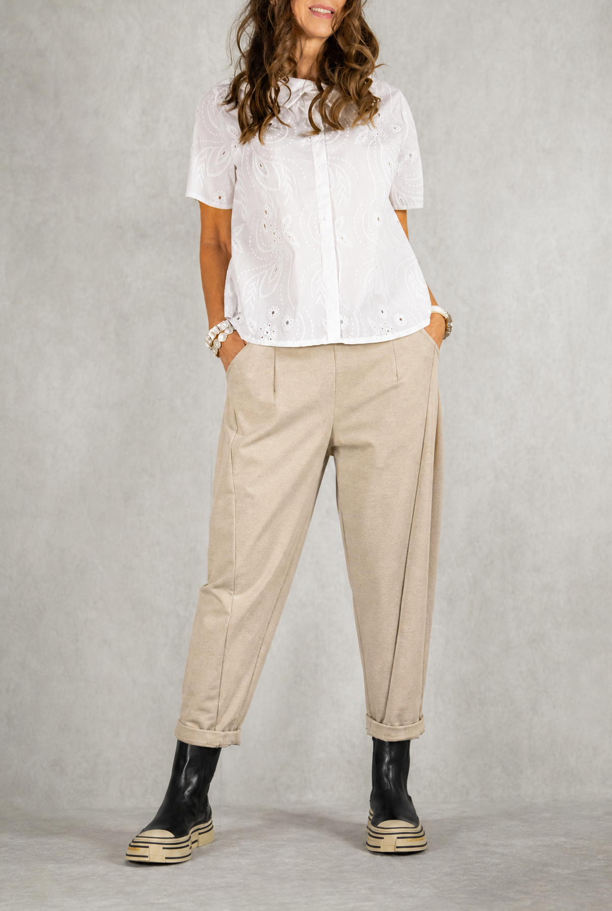 Hose beige meliert mit Ziernaht Gr. onesize (38-42)