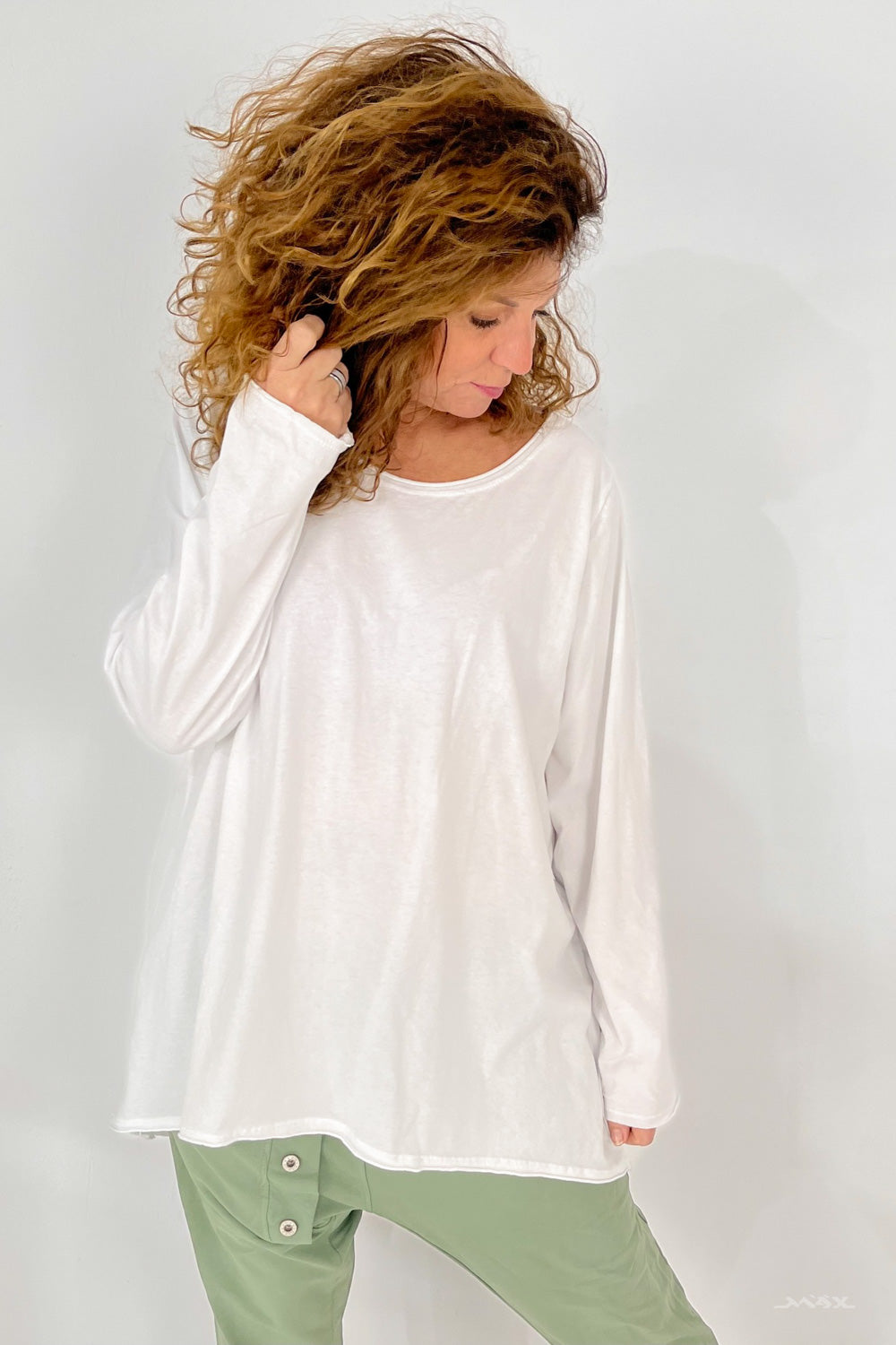 Oversized Vokuhila Shirt weiß aus Baumwolle