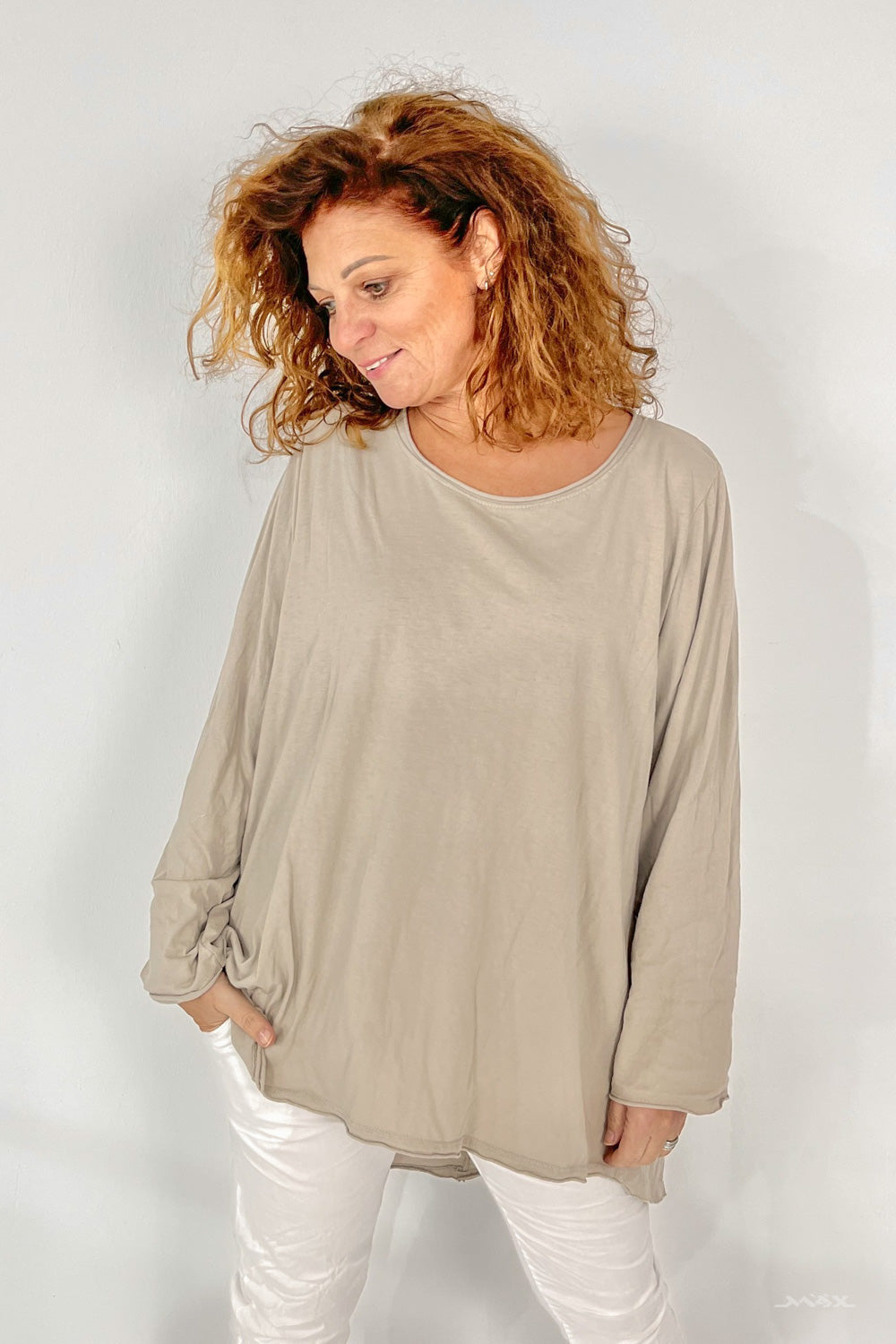 Oversized Vokuhila Shirt taupe aus Baumwolle