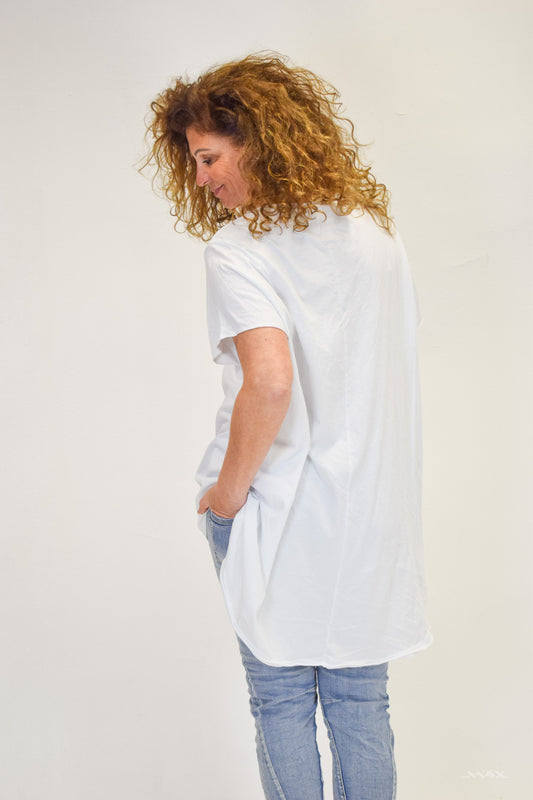 Oversized Kurzarm-Vokuhila Shirt weiß aus Baumwolle