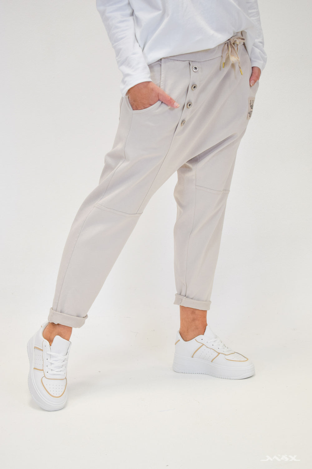 Haremshose beige aus stretchigem Jeans-Stoff