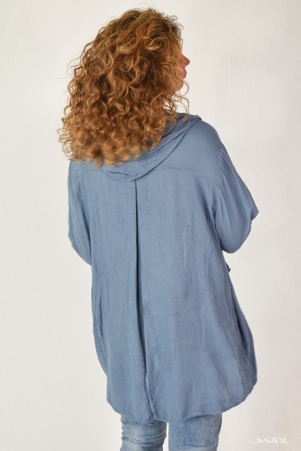 blouse met capuchon in blauw