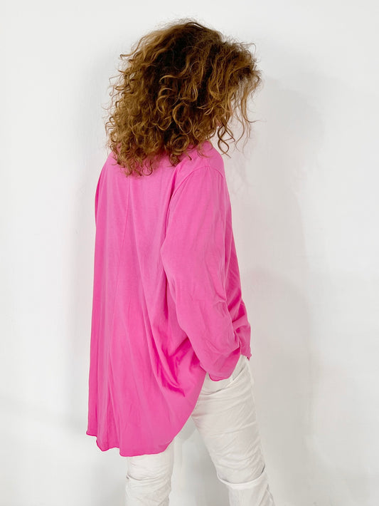 Oversized Vokuhila Shirt pink aus Baumwolle