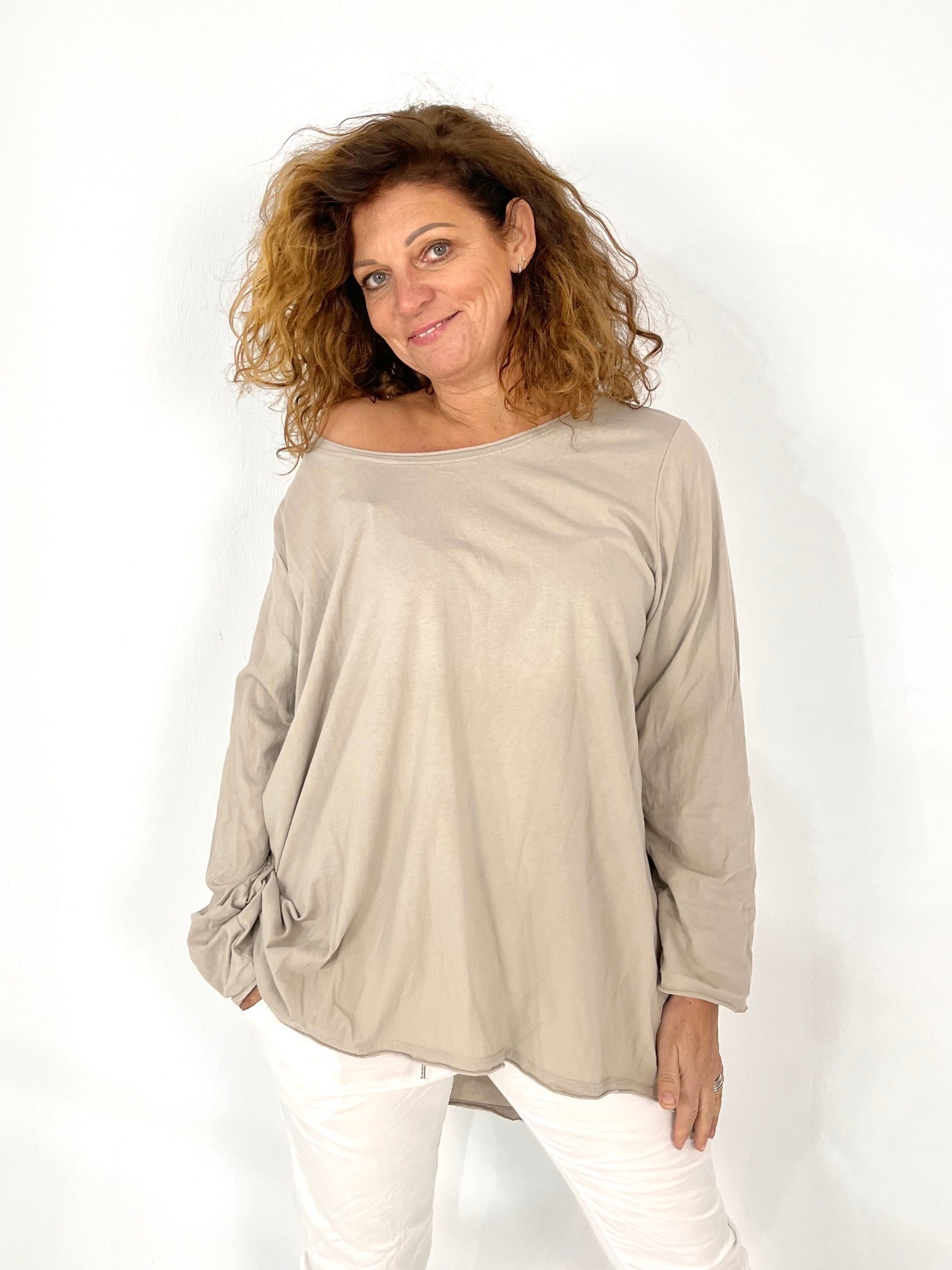 Oversized Vokuhila Shirt taupe aus Baumwolle