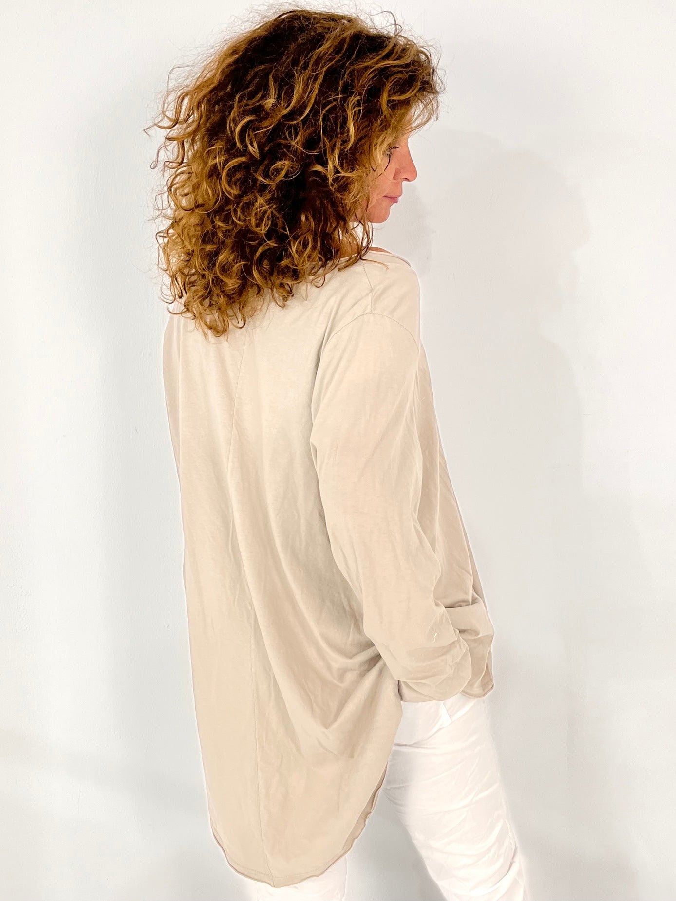 Oversized Vokuhila Shirt taupe aus Baumwolle